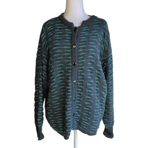 Slendor Teal & Gray Wavy Knit Mohair Blend Button Front Cardigan Size 12